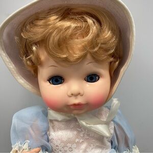 Vintage Doll with Blue Dress and Bonnet kids toy collector